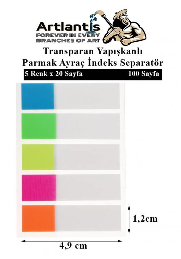 Kendinden Yapışkanlı Ayraç Postit 5 Renkli 1 Adet Yapışkanlı Not Kağıdı Transparan Parmak Ayraç İndeks Seperatör 5 Li Mini - 2