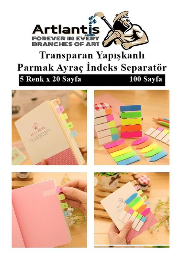 Kendinden Yapışkanlı Ayraç Postit 5 Renkli 1 Adet Yapışkanlı Not Kağıdı Transparan Parmak Ayraç İndeks Seperatör 5 Li Mini - 4