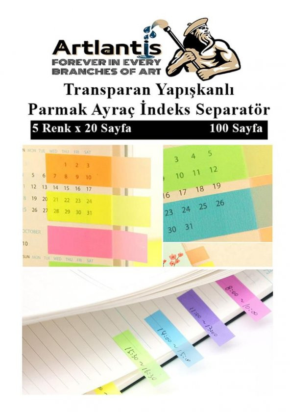 Kendinden Yapışkanlı Ayraç Postit 5 Renkli 1 Adet Yapışkanlı Not Kağıdı Transparan Parmak Ayraç İndeks Seperatör 5 Li Mini - 6