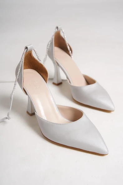 Glossy Gümüş Taşlı Stiletto Abiye Topuklu Ayakkabı - Resim 4