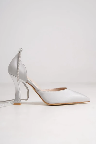 Glossy Gümüş Taşlı Stiletto Abiye Topuklu Ayakkabı - Resim 2