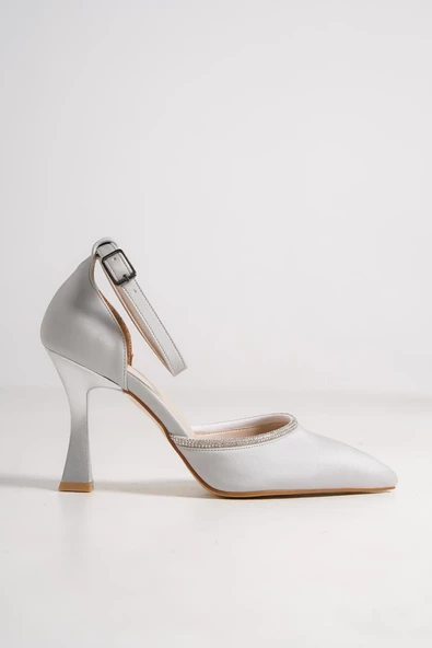Topez Gümüş Taşlı Stiletto Topuklu Abiye Ayakkabı - Resim 2