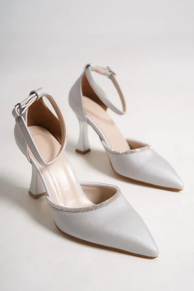 Topez Gümüş Taşlı Stiletto Topuklu Abiye Ayakkabı - Resim 4