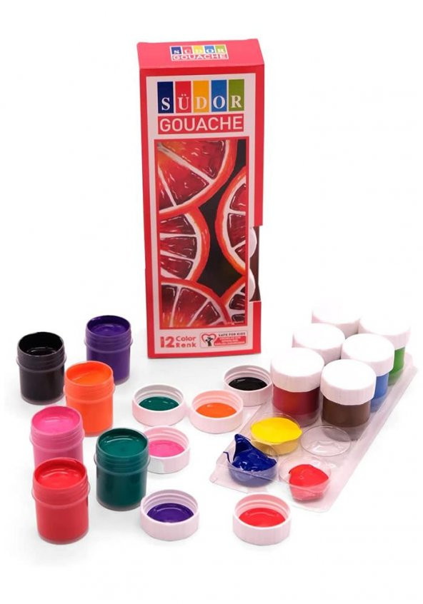 Guaj Boya 12 Renk x 20 Ml Su Bazlı Tüp 1 Paket Südor Guaj Boya Seti Şişe İçerisinde 12 li ürün görseli