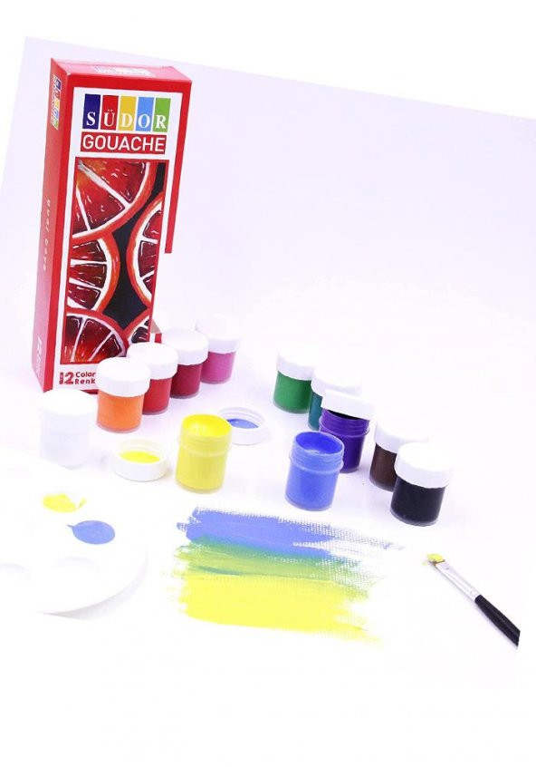 Guaj Boya 12 Renk x 20 Ml Su Bazlı Tüp 1 Paket Südor Guaj Boya Seti Şişe İçerisinde 12 li - Resim 3