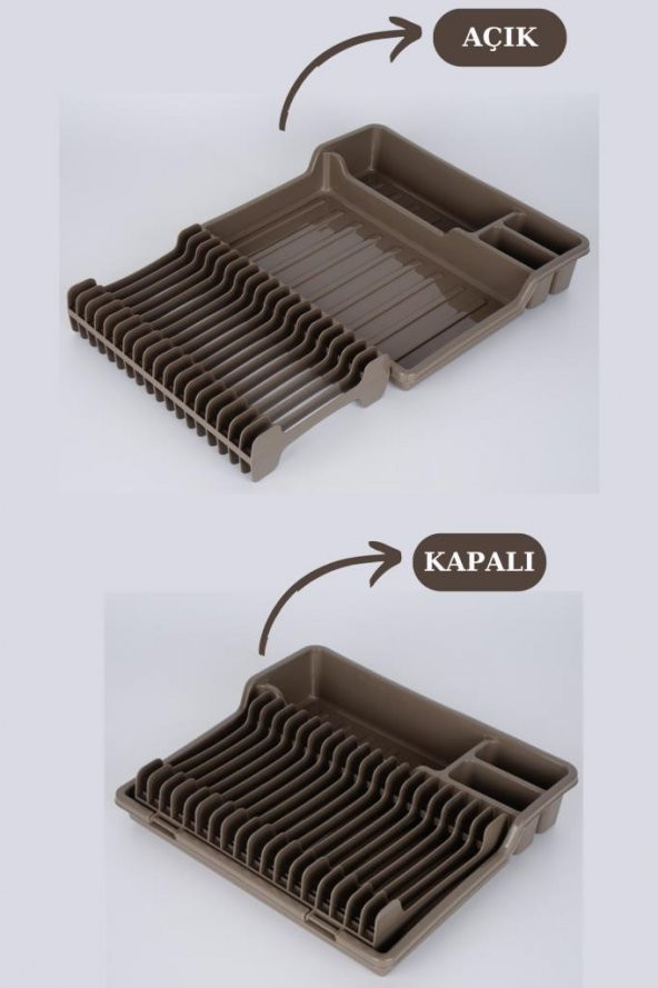 Flosoft Katlanır Bulaşıklık, Kaşıklık Bölmeli Tabaklık Kurutmalık Kahverengi - 3