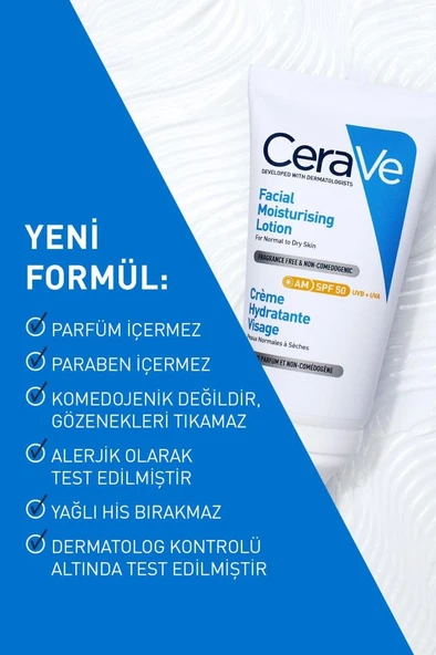 Cerave Yüz Nemlendirici Krem Normal ve Kuruya Dönük Ciltler İçin SPF50 52 ml - 5