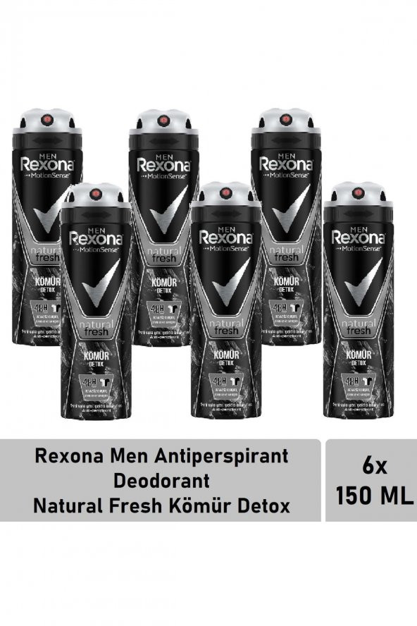 Rexona Men Antiperspirant Deodorant Natural Fresh Kömür Detox 150 Ml  6lı Set