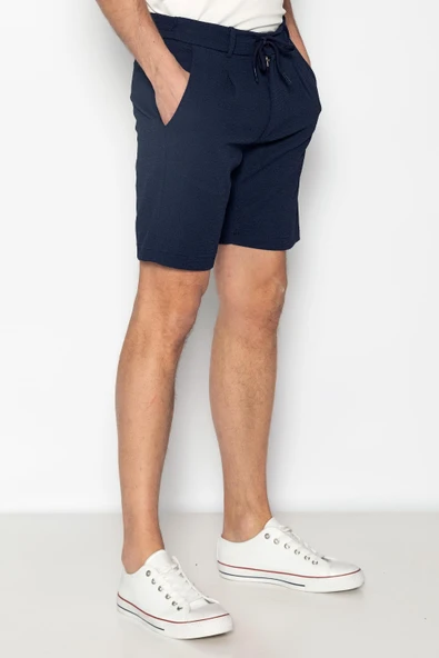 Erkek Relaxed Fit Pileli Bağcıklı Fermuarlı Bürümcük Kumaş Rahat Şort - 7