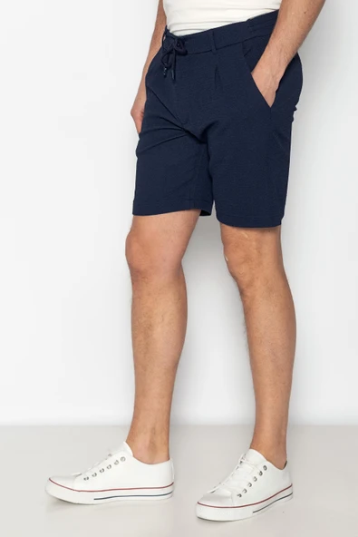 Erkek Relaxed Fit Pileli Bağcıklı Fermuarlı Bürümcük Kumaş Rahat Şort - 8