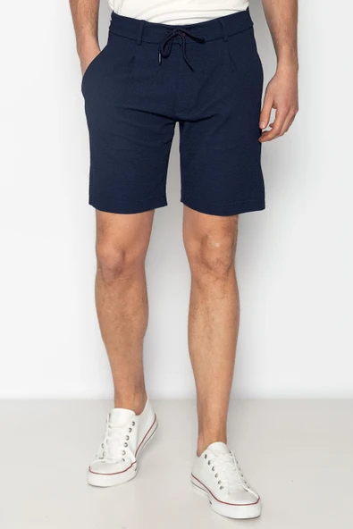 Erkek Relaxed Fit Pileli Bağcıklı Fermuarlı Bürümcük Kumaş Rahat Şort - 6