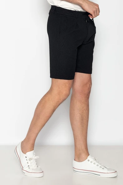 Erkek Relaxed Fit Pileli Bağcıklı Fermuarlı Bürümcük Kumaş Rahat Şort - 3