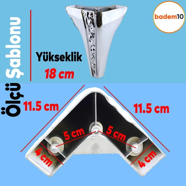 Seher 1 Çift Avangart Mobilya Kanepe Konsol Tv Ünitesi Koltuk Ayağı 18 Cm Krom Renk Ayakları - Resim 3