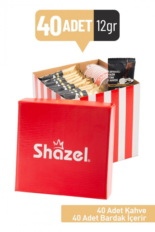 Shazel Kaymaklı Hazır Türk Kahvesi 12gr x40 Adet (40Adet Bardak+ 40Adet Karıştırıcı)