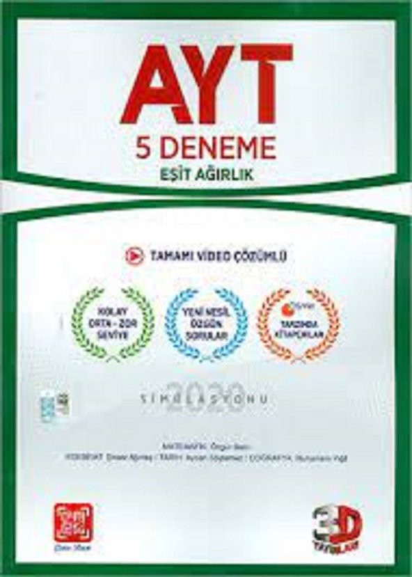 3 D YAYINLARI AYT  5 Lİ PAKET DENEME EŞİT AĞIRLIK