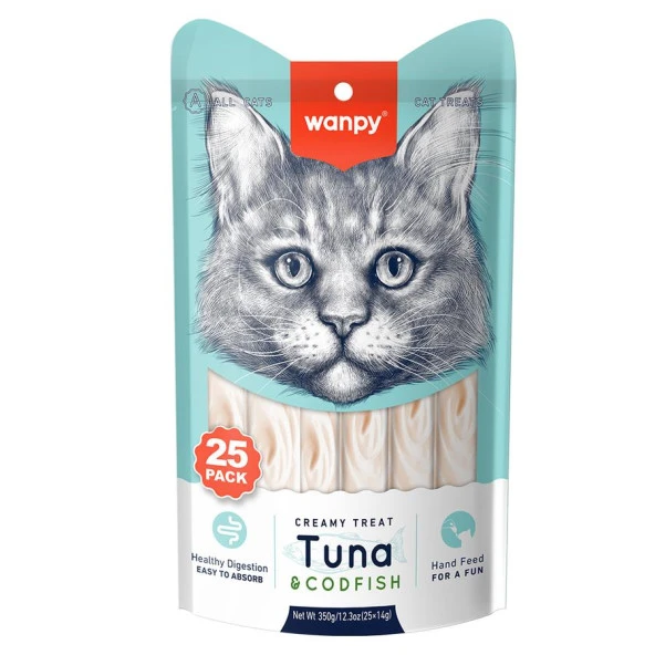 Wanpy Ton ve Morina Balıklı Sindirim Sistemi Destekleyici Sıvı Ödül Maması 25x14 gr