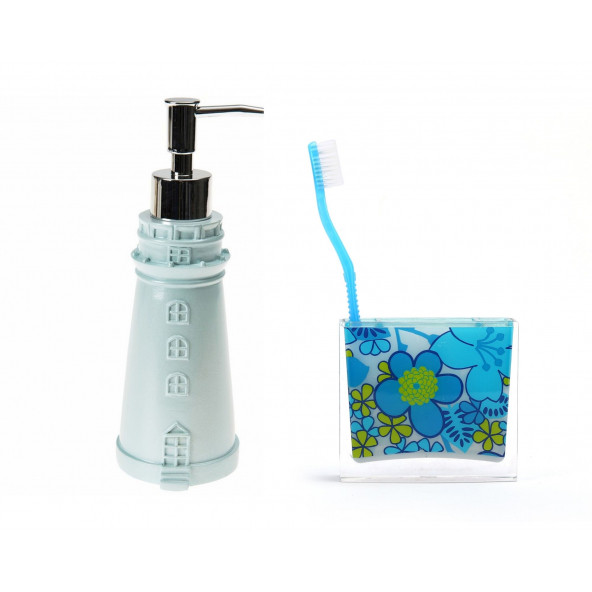 ZBOSP-C272 SIVI SABUNLUKDİŞ FIRÇALIK 2 Lİ BANYO SETİDENİZ FENERİ VE MAVİ ÇİÇEKLİ - 3