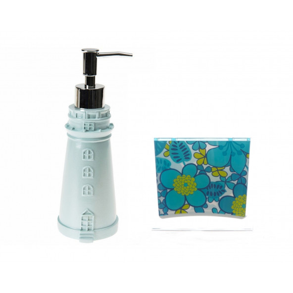 ZBOSP-C272 SIVI SABUNLUKDİŞ FIRÇALIK 2 Lİ BANYO SETİDENİZ FENERİ VE MAVİ ÇİÇEKLİ - 4