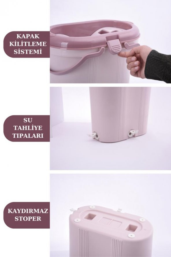 Flora Trio 3 Bölmeli Tablet Mop Temizlik Seti 14lt, 4 Adet Yedek Mikrofiber Bez Hediyeli - Resim 3