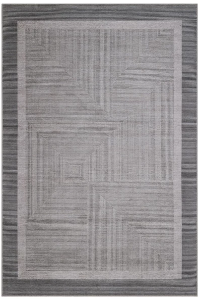 Hasır Görünümlü Dijital Baskı Şönil Pamuk Taban Koyu Gri Halı  KOYU GRİ 160X230