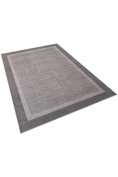 Hasır Görünümlü Dijital Baskı Şönil Pamuk Taban Koyu Gri Halı  KOYU GRİ 80X300 - 2