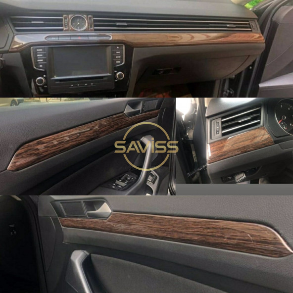 Passat B8 Parlak Siyah Konsol & Koyu Meşe Trim Maun Kaplama Full Set (Dark Oak) - 1