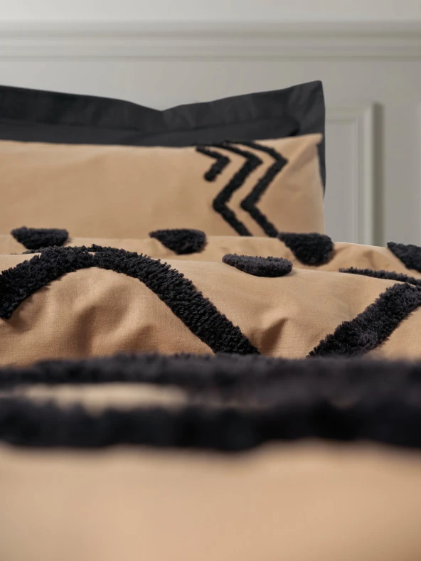 Cotton Box Puff Nakışlı Çift Kişilik Nevresim Takımı Elio Bakır-Siyah - 3