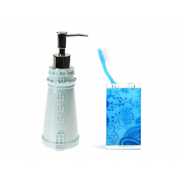 ZBOSP-C276 SIVI SABUNLUKDİŞ FIRÇALIK 2 Lİ BANYO SETİDENİZ FENERİ VE MAVİ ÇİÇEKLİ - 3