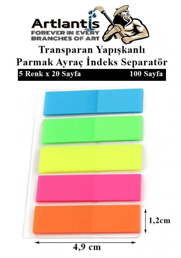 Kendinden Yapışkanlı Ayraç Postit 5 Renkli 2 Paket Yapışkanlı Not Kağıdı Transparan Parmak Ayraç İndeks Seperatör 5 Li Mini - 7