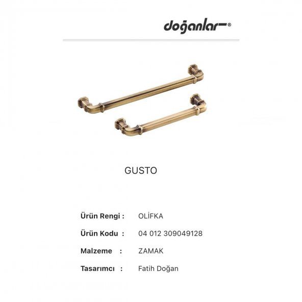 Doğanlar Gusto 192 mm Mobilya Kulp Olifka Antik Sarı - 3