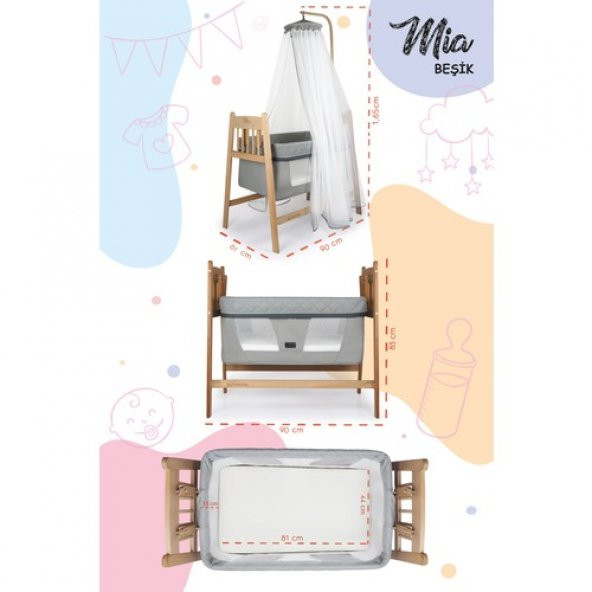 Mia Anne Yanı Sallanabilir Ahşap Beşik + Yatak - 2
