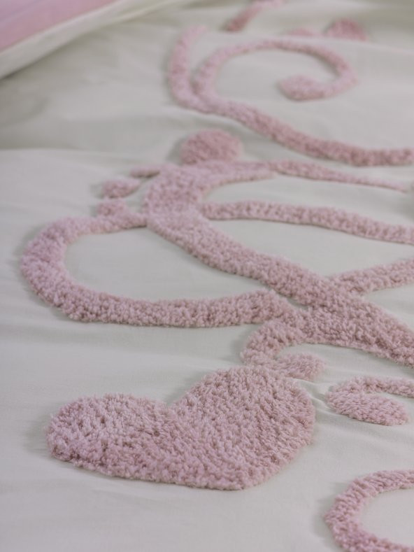 Cotton Box Puff Nakışlı Çift Kişilik Nevresim Takımı Bellini Pembe - 2