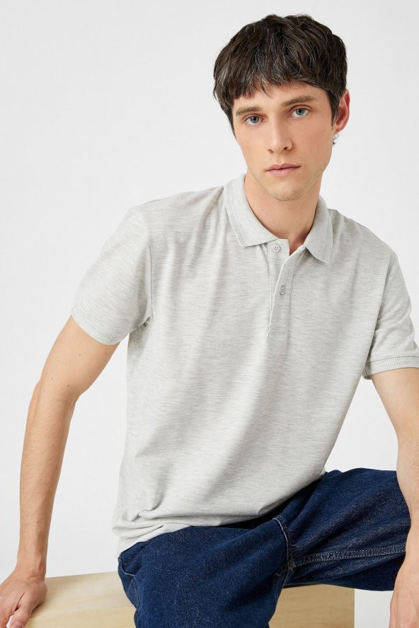 KOTON Erkek Gri Polo Yaka T-Shirt - Resim 2