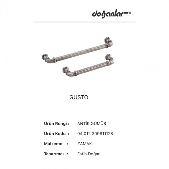 Doğanlar Gusto 192 mm Mobilya Kulp Olifka Antik Gümüş - 3