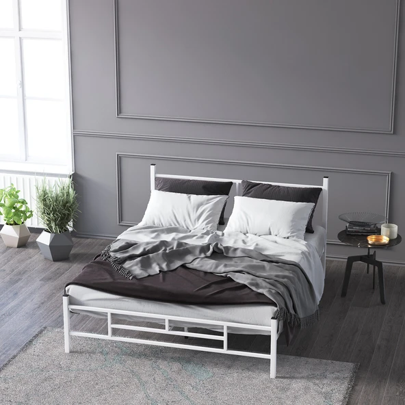 Mobpazar Metal Karyola, Defne Metal Karyola 140x190 cm Beyaz Renk - Resim 3