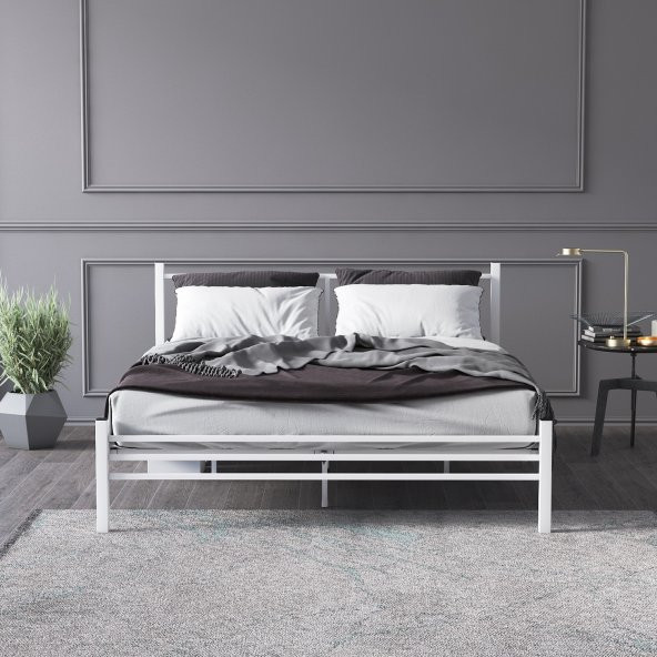 Mobpazar Metal Karyola, Defne Metal Karyola 140x190 cm Beyaz Renk - 2