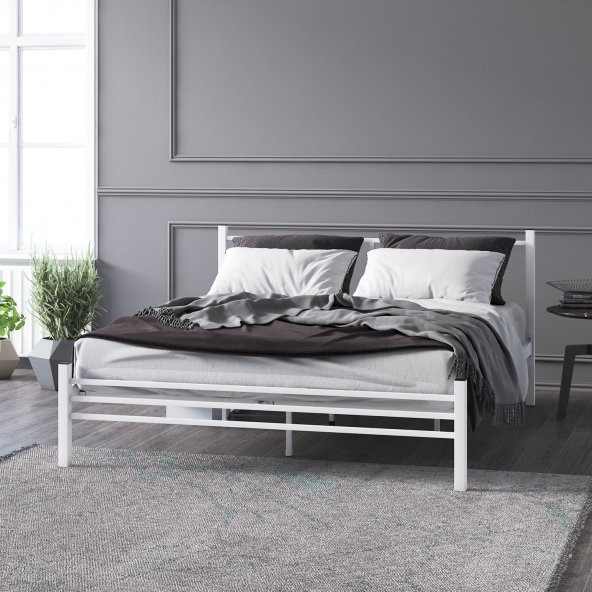 Mobpazar Metal Karyola, Defne Metal Karyola 140x190 cm Beyaz Renk - 3
