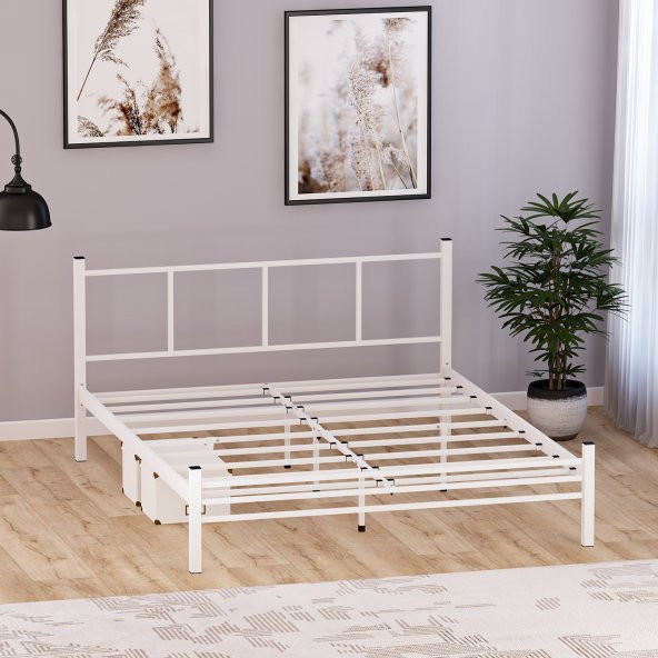 Mobpazar Metal Karyola, Defne Metal Karyola 140x190 cm Beyaz Renk - 5