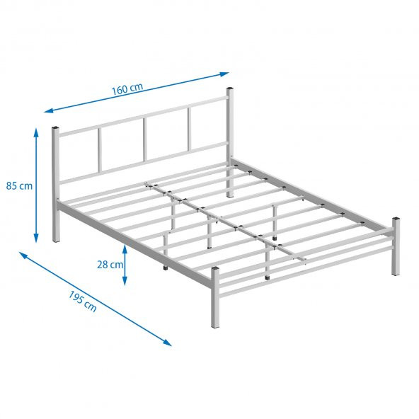 Mobpazar Metal Karyola, Defne Metal Karyola 140x190 cm Beyaz Renk - 6