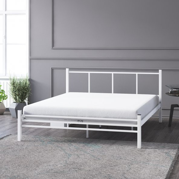 Mobpazar Metal Karyola, Defne Metal Karyola 140x190 cm Beyaz Renk - 7
