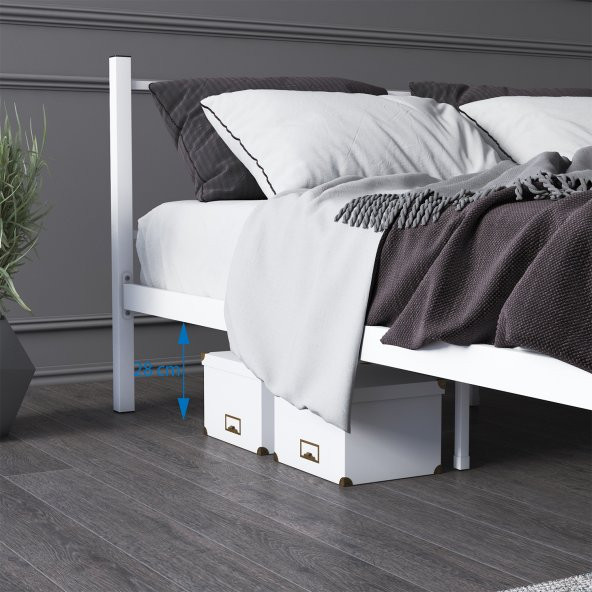 Mobpazar Metal Karyola, Defne Metal Karyola 140x190 cm Beyaz Renk - 8