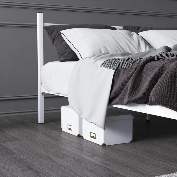 Mobpazar Metal Karyola, Defne Metal Karyola 140x190 cm Beyaz Renk - Resim 4