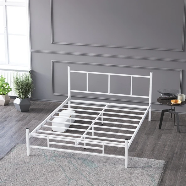 Mobpazar Metal Karyola, Defne Metal Karyola 140x190 cm Beyaz Renk - Resim 5