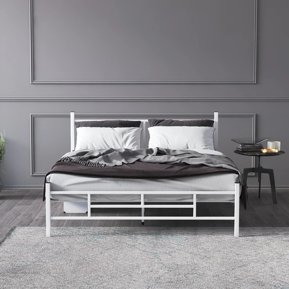 Mobpazar Metal Karyola, Defne Metal Karyola 140x190 cm Beyaz Renk - Resim 2