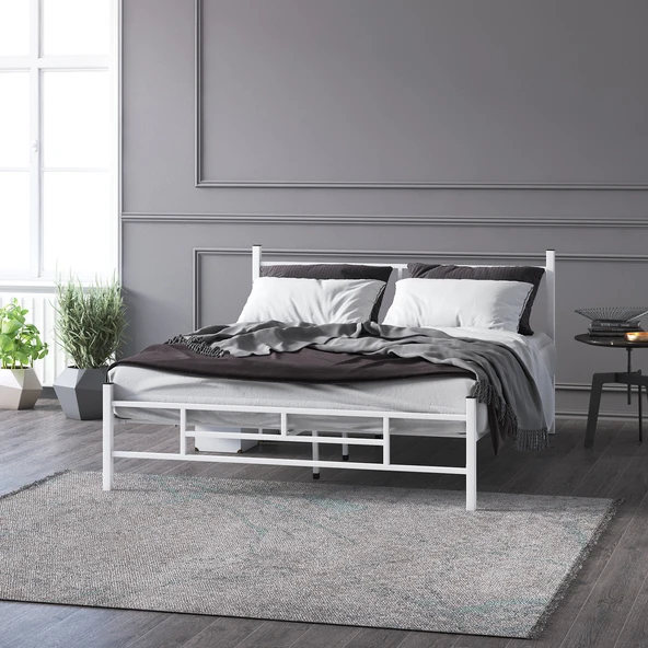 Mobpazar Metal Karyola, Defne Metal Karyola 140x190 cm Beyaz Renk ürün görseli