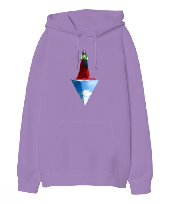 Woman Pyramide - Fantastik Lila Oversize Unisex Kapüşonlu Sweatshirt