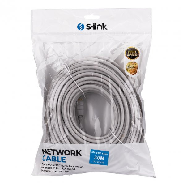 S-LINK SL-CAT630 NETWORK İNTERNET KABLO 30 METRE CAT6 ÖRGÜLÜ DAYANIKLI KABLO - 3