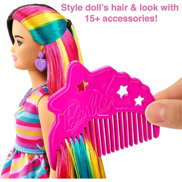 Orjinal Barbie Upuzun Muhteşem Saçlı Bebekler Ve Aksesuarları Siyah Saçlı Kalpli Barbie - 3