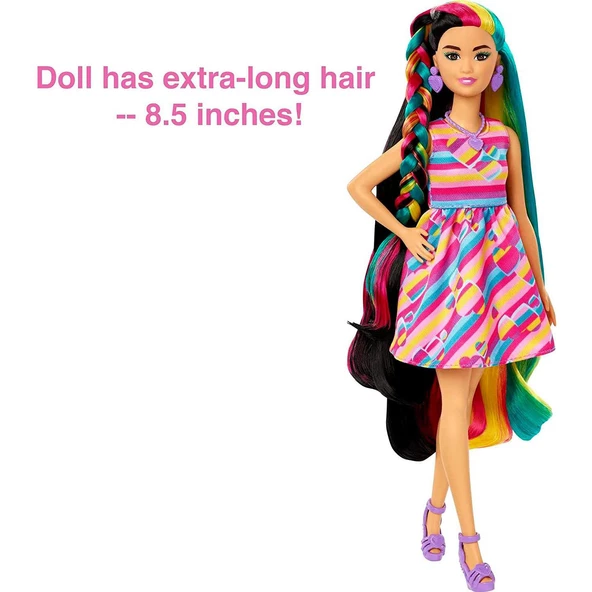 Orjinal Barbie Upuzun Muhteşem Saçlı Bebekler Ve Aksesuarları Siyah Saçlı Kalpli Barbie - 4