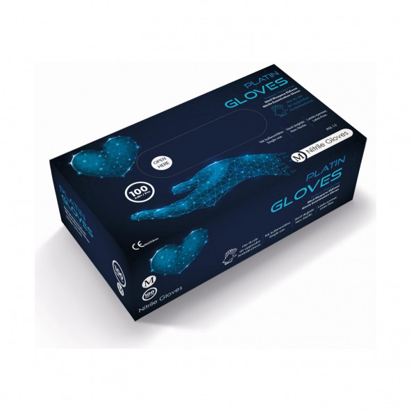 Platin Gloves Medium (M) Beden Nitril Pudrasız Mavi Eldiven  100'lü Paket